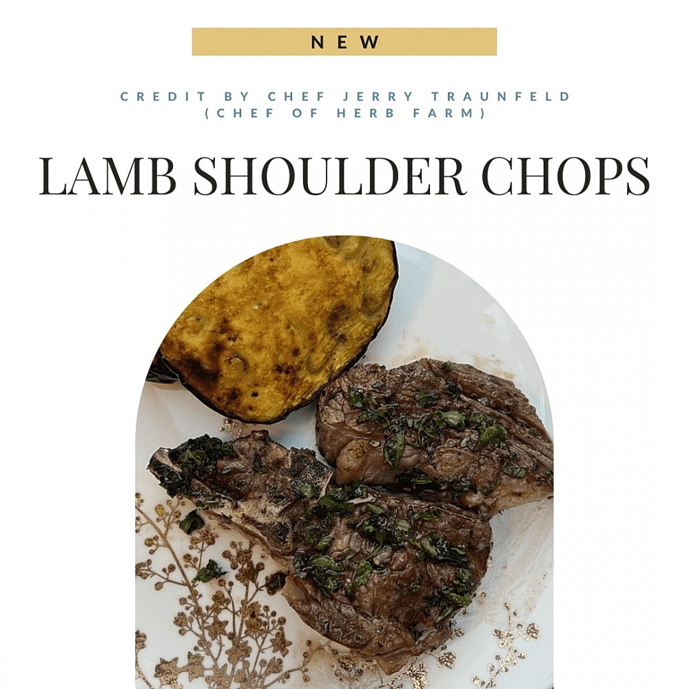 Lamb shoulder chops with roasted accompaniments.