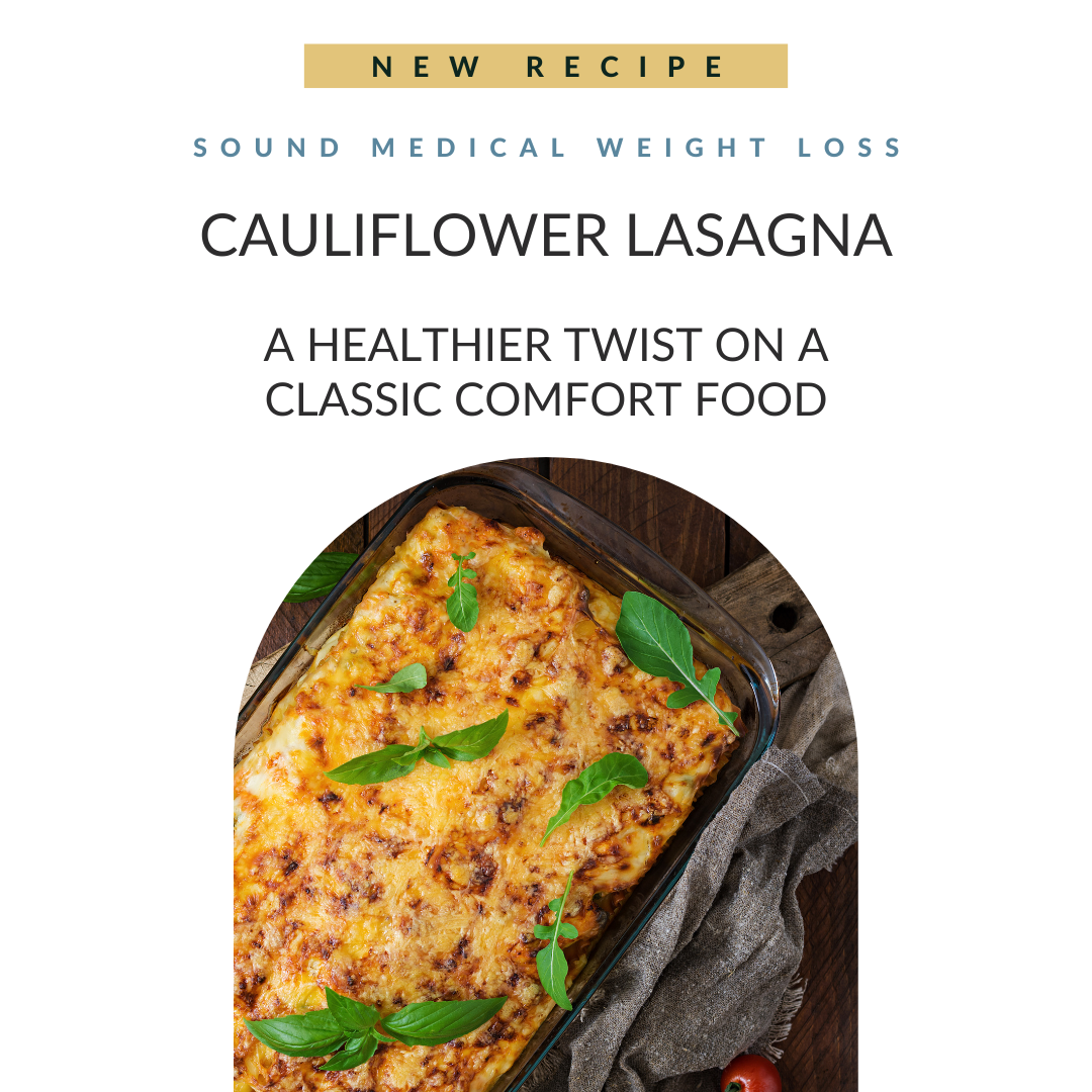 Cauliflower lasagna with healthy ingredients and basil.
