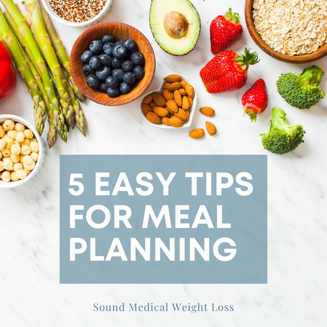 Colorful healthy foods and meal planning tips.