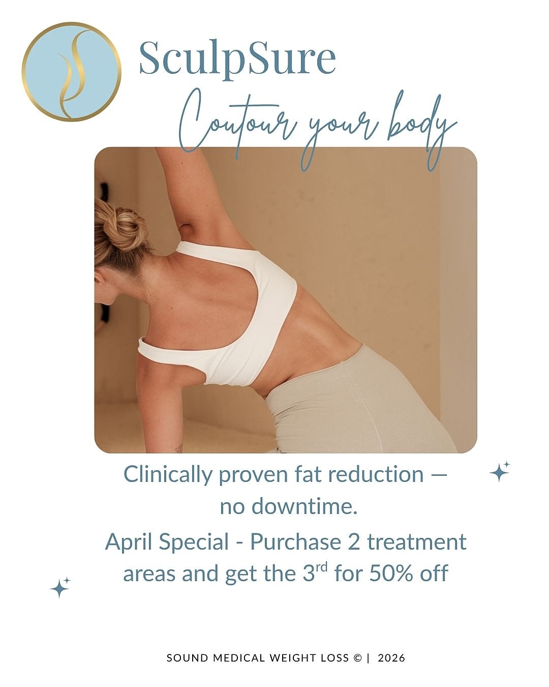 SculpSure fat reduction promotional image with woman.